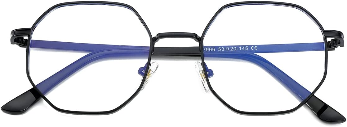 JOVAKIT Polygon Blue Light Blocking Glasses for Women Men Vintage Octagon Square Non-prescription Metal Eyeglasses