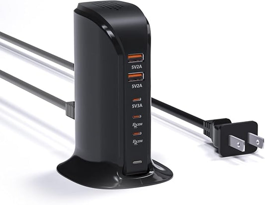 USB C Charging Station for Multiple Devices,55W Multiport USB Tower Charger,5 Port USB C Wall Charger Block for iPhone,iPad,Samsung (Black)
