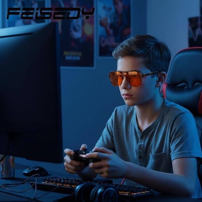 FEISEDY Amber Blue Light Glasses for Computer Gaming Orange/Yellow lens Anti Eyestrain Sleep Glasses G2835