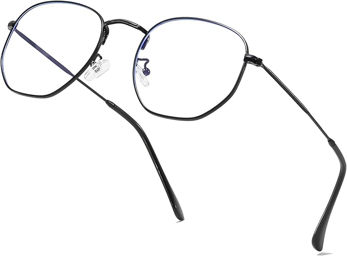 Hexagonal Metal Blue Light Blocking Glasses Anti Eye Strain for Digital Screens Lightweight Frame for Men Women