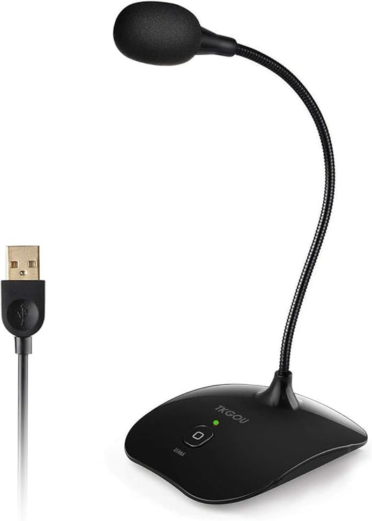 USB Microphone, 360 Degree Adjustable Gooseneck Design, Mute Button & LED Indicator, Noise-Canceling Technology, Plug & Play, Compatible with Windows & MacOS