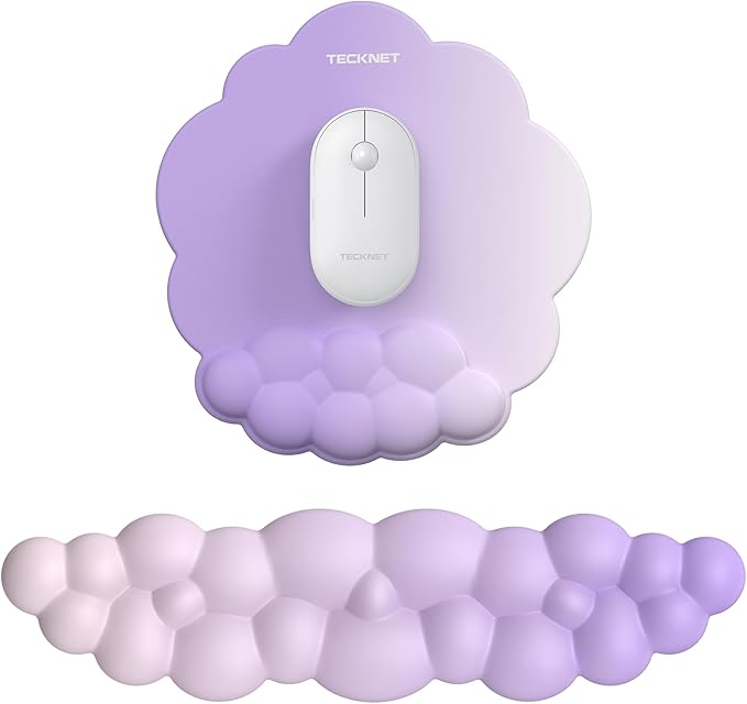 TECKNET Cloud Wrist Rest & Ergonomic Mouse Pad, Cloud Keyboard Wrist Rest with Non-Slip Base, PU Leather Memory Foam Wrist Pad for Keyboard and Mouse, Pain Relief for Typing, Gaming, Purple