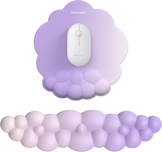 TECKNET Cloud Wrist Rest & Ergonomic Mouse Pad, Cloud Keyboard Wrist Rest with Non-Slip Base, PU Leather Memory Foam Wrist Pad for Keyboard and Mouse, Pain Relief for Typing, Gaming, Purple