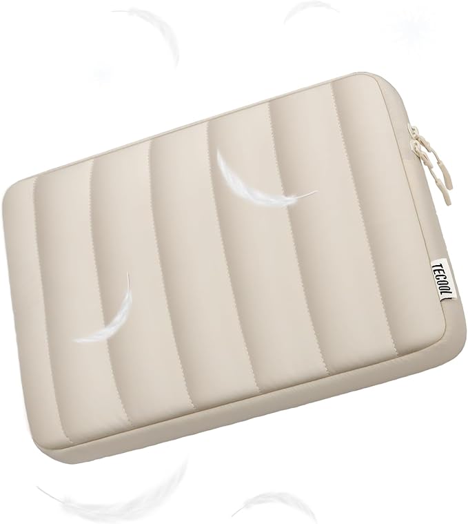 TECOOL Puffy Laptop Case 15.6 inch,15.6 inch Laptop Sleeve for 15-15.6" Lenovo Thinkpad Ideapad HP Acer Asus Dell Chromebook, Protective Waterproof Sleeve 15 inch Notebook Bag with Small Case,Beige