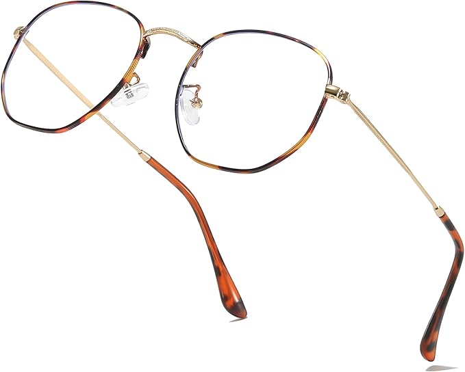 Hexagonal Metal Blue Light Blocking Glasses Anti Eye Strain for Digital Screens Lightweight Frame for Men Women