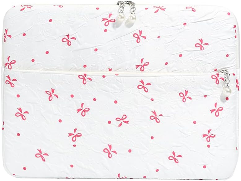 Coquette Laptop Sleeve, Slim 13-16 Inch Cute Laptop Case, Aesthetic Computer Bag with Bow-Dot Print for Mac