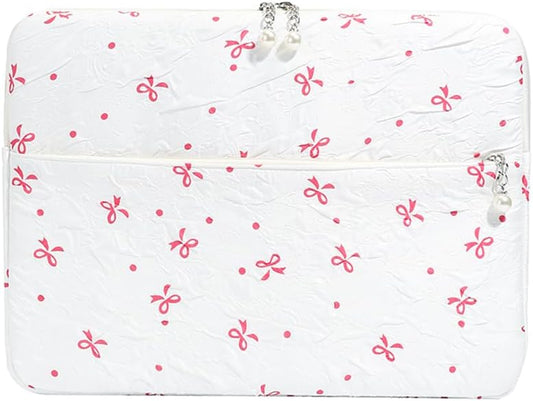 Coquette Laptop Sleeve, Slim 13-16 Inch Cute Laptop Case, Aesthetic Computer Bag with Bow-Dot Print for Mac