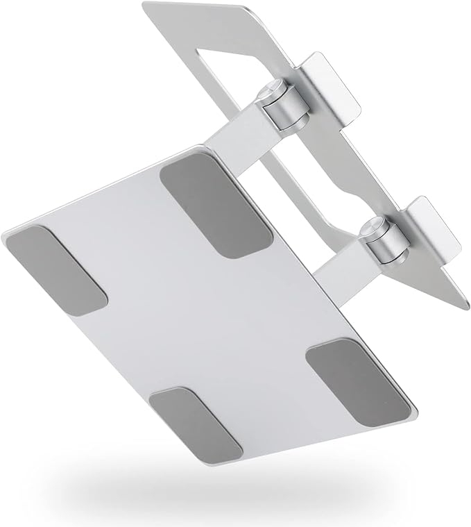 Amazon Basics Sturdy and Portable Ergonomic Laptop Stand for Desk, Height Adjustable Riser with Ventilated Cooling, Foldable, Fits all Laptops up to 15.6 Inch, Silver