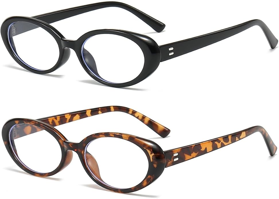 JOVAKIT Oval Blue Light Blocking Glasses for Women Men Vintage Fashion Small 90s Retro Oval Frame Style Eyeglasses