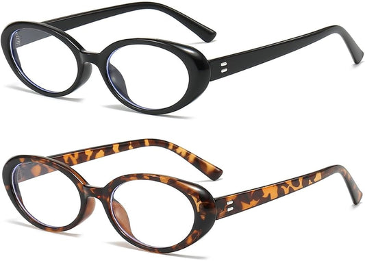 JOVAKIT Oval Blue Light Blocking Glasses for Women Men Vintage Fashion Small 90s Retro Oval Frame Style Eyeglasses