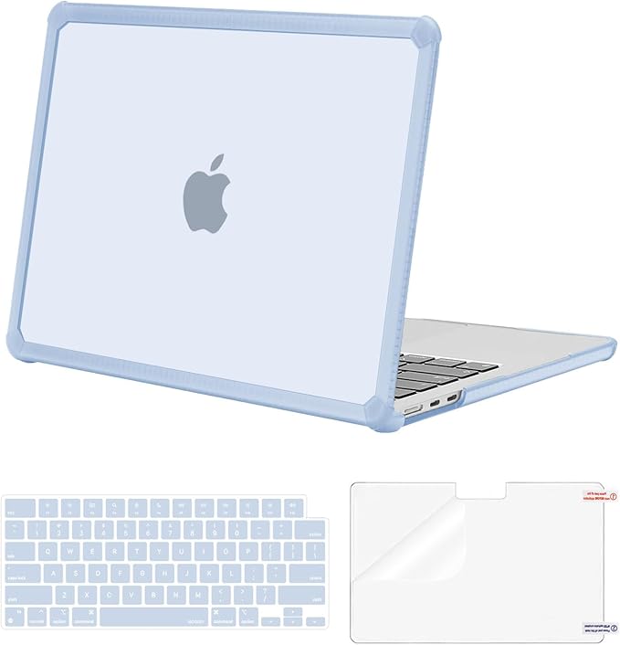 MOSISO Compatible with MacBook Air 13 inch Case M5 2026 M4 2025 M3 M2 2024-2022 A3449 A3240 A3113 A2681,3 in 1 Kit Crack-Resistant Heavy Duty Protective Plastic Hard Case with TPU Bumper, Baby Blue