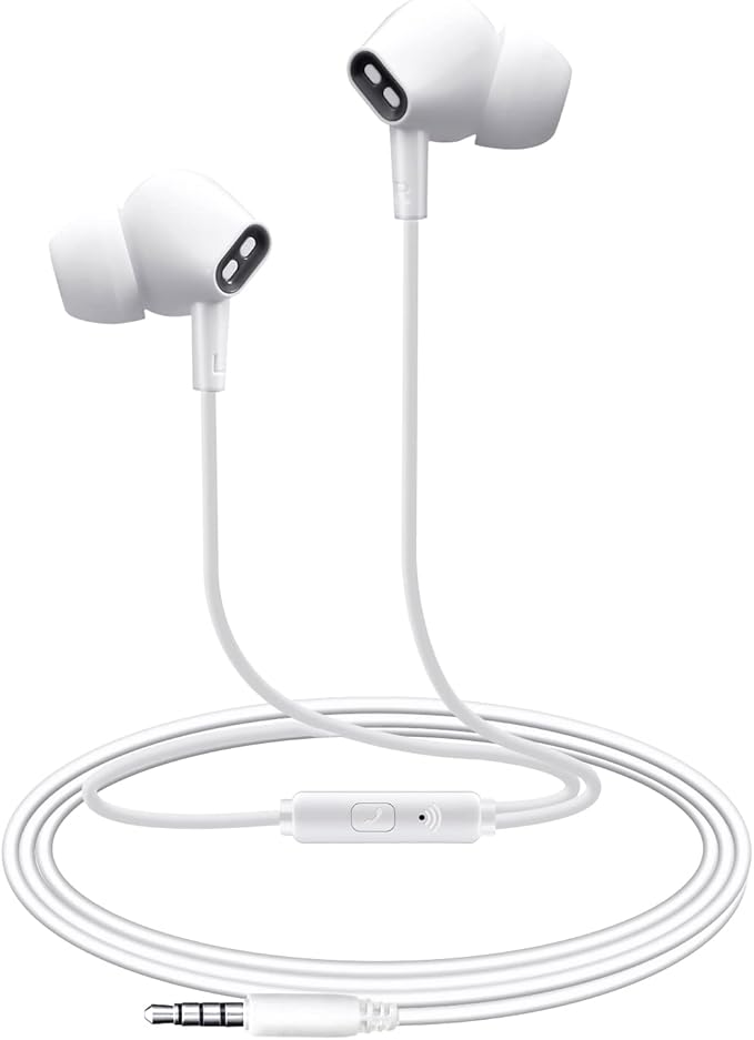 Wired Earbuds Headphones for School with Microphone Noise Isolating Stereo Bass in-Ear Earphones – for Smartphones, Tablets, Schools, Ipads, Multiuse - 3.5mm Plug in Audio Jack - White
