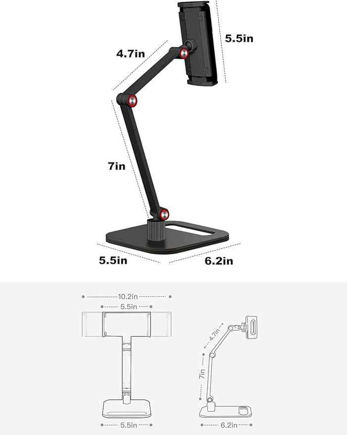 RQUOIRE portable monitor stand monitor arm 360 ° rotation,Suitable for 12-17.3-inch monitors and tablet screens，Adjustable height tablet holder for desk Expandable Display Base (black)