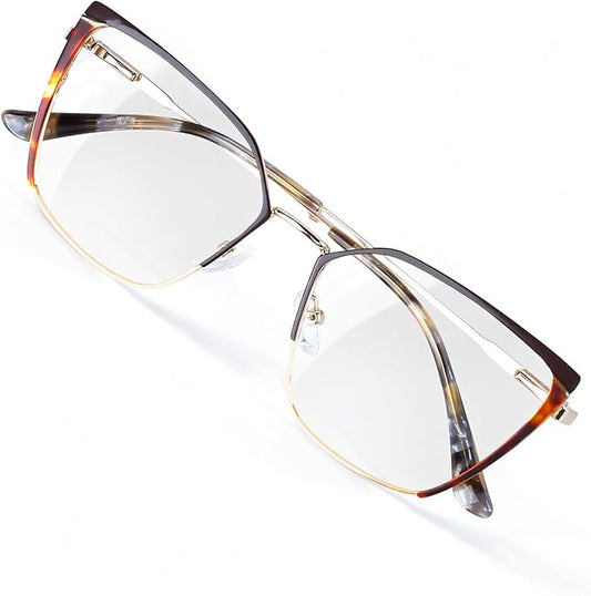 Blue Blockers Glasses for Women, Bluelight Glasses with Cat Eye Frame for Style, Comfort, Eye Strain Relief (Oversized, brown)
