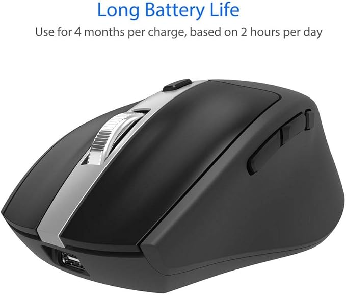Arteck Wireless Bluetooth Mouse with Nano USB Receiver, Black, 4-Month Battery Life, Ergonomic Design