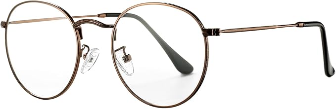 HJSTES Round Blue Light Glasses for Women Men Retro Circle Clear Lens Metal Frame Eyeglasses