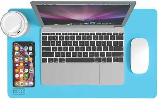 BLACK+DECKER Small Desk Mat, Keyboard Mats for Office, Office Desk Accessories, Protector Mat, Compact for Carry-On Bags, Ideal for Laptop, Computer, Mouse, Keyboard, Travel & Work (12"x 20") - Blue