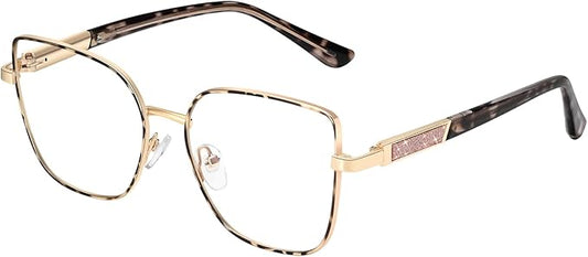 Dollger Square Blue Light Blocking Glasses for Women Trendy Oversized Computer Gaming Eyeglasses Cat Eye Metal Frame bluelight glasses(tortoise)