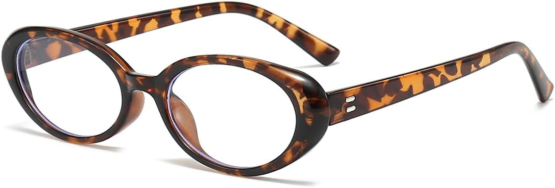 JOVAKIT Oval Blue Light Blocking Glasses for Women Men Vintage Fashion Small 90s Retro Oval Frame Style Eyeglasses