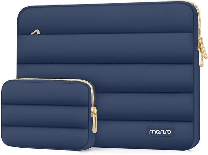 MOSISO Laptop Case 16 inch, 15-15.6 inch Puffy Laptop Sleeve Compatible with MacBook Pro 16 M5 M4 M3 M2 M1, HP Dell ASUS Acer Toshiba Lenovo, Polyester Horizontal Bag with Small Case, Midnight Blue