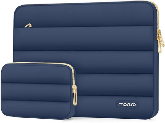 MOSISO Laptop Case 16 inch, 15-15.6 inch Puffy Laptop Sleeve Compatible with MacBook Pro 16 M5 M4 M3 M2 M1, HP Dell ASUS Acer Toshiba Lenovo, Polyester Horizontal Bag with Small Case, Midnight Blue