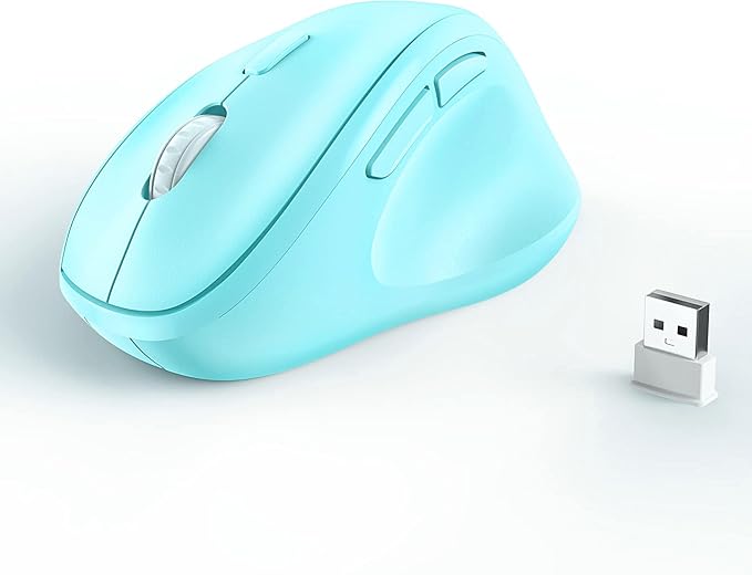 Ergonomic Wireless Mouse with USB Receiver for PC Computer, Laptop and Desktop, Ergo Mouse Vertical with Silent Clicks Long Battery Life, Up to 1600 DPI & 1 AA Battery Powered, Blue