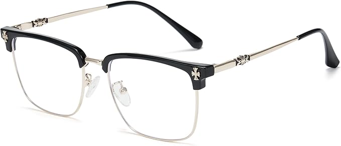 Cyxus Retro Blue Light Glasses Men - Square TR90 Metal Blowline Frame Stylish Trendy for Computer Daily Work 8252