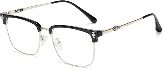 Cyxus Retro Blue Light Glasses Men - Square TR90 Metal Blowline Frame Stylish Trendy for Computer Daily Work 8252