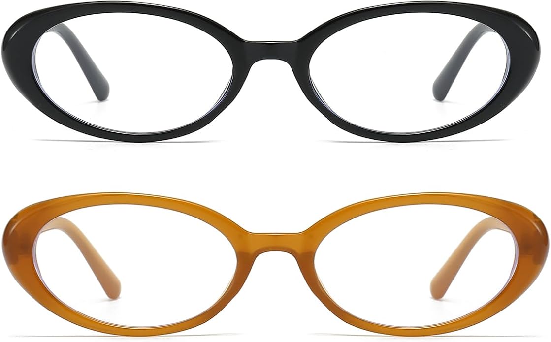 JOVAKIT Oval Blue Light Blocking Glasses for Women Men Vintage Fashion Small 90s Retro Oval Frame Style Eyeglasses