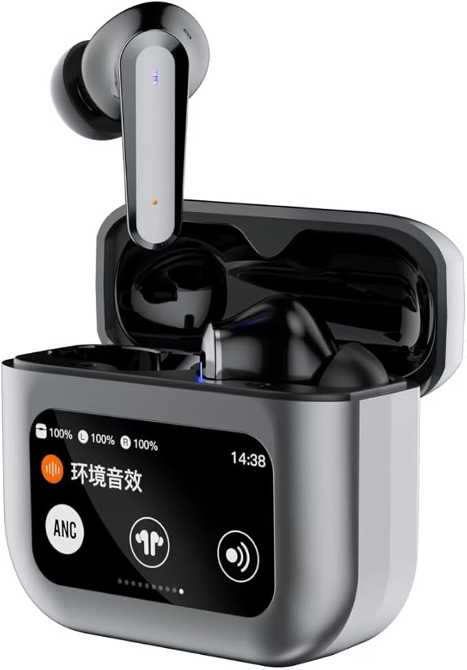 Q30 Bluetooth earphones, equipped with an intelligent color touch screen, supporting ANC and ENC active noise reduction functions, wireless audio earbuds for better sound quality and comfort (Black)