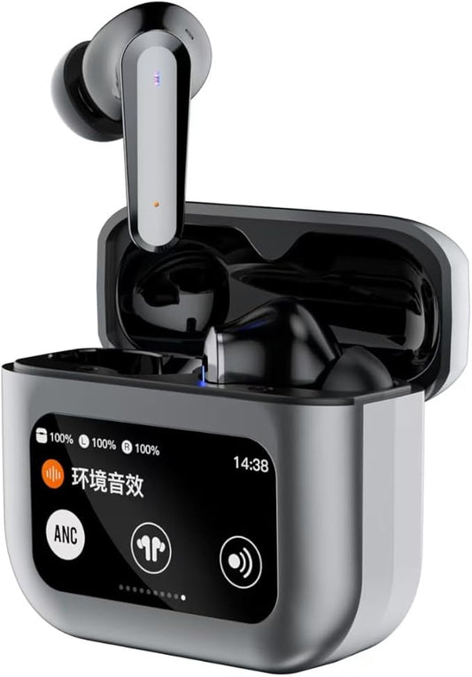 Q30 Bluetooth earphones, equipped with an intelligent color touch screen, supporting ANC and ENC active noise reduction functions, wireless audio earbuds for better sound quality and comfort (Black)