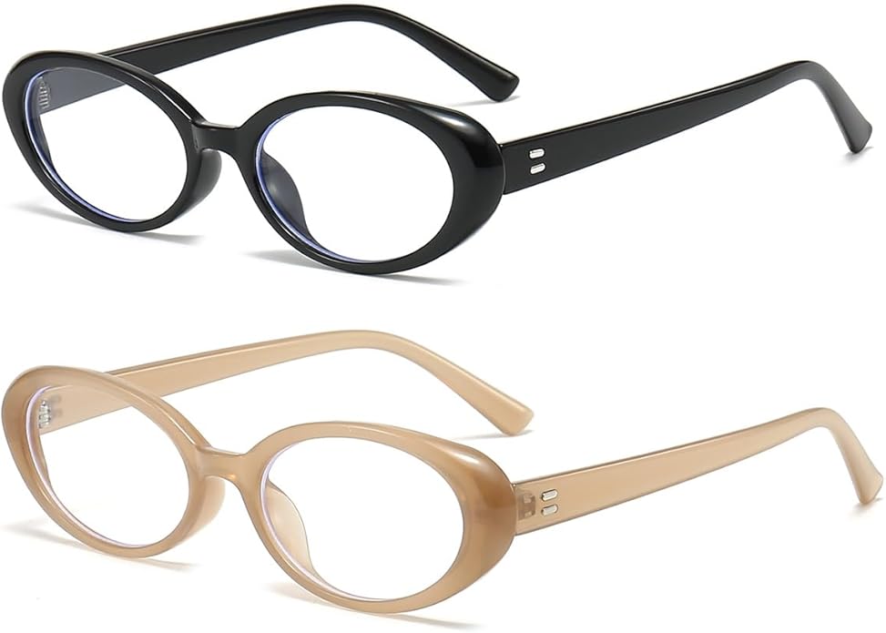 JOVAKIT Oval Blue Light Blocking Glasses for Women Men Vintage Fashion Small 90s Retro Oval Frame Style Eyeglasses