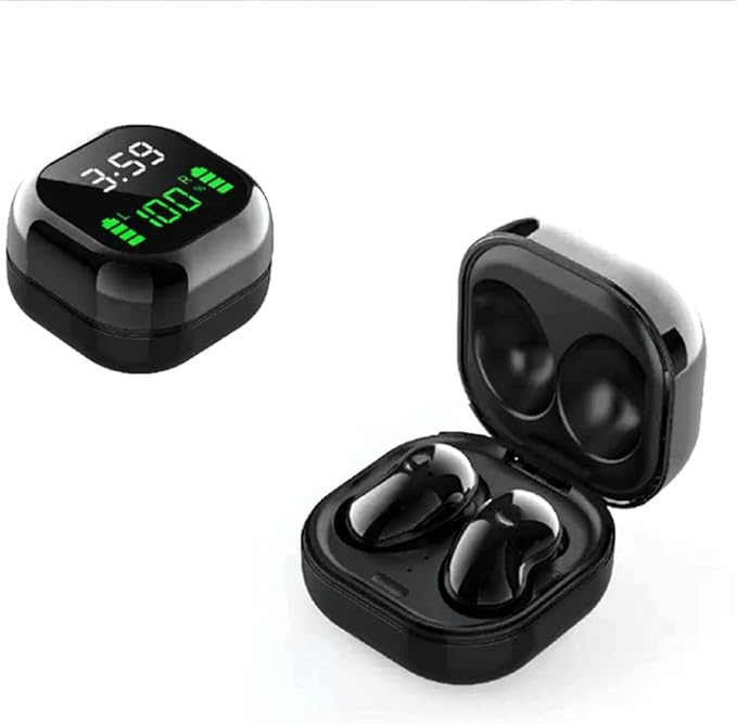 Acuvar Fully Wireless Bluetooth 5.1 Rechargeable iPX4 Waterproof Sweatproof Earbud Headphones with Microphone, Micro USB LCD Clock Charging Case Surround Stereo Bass and Noise Cancelling Calls (Black)
