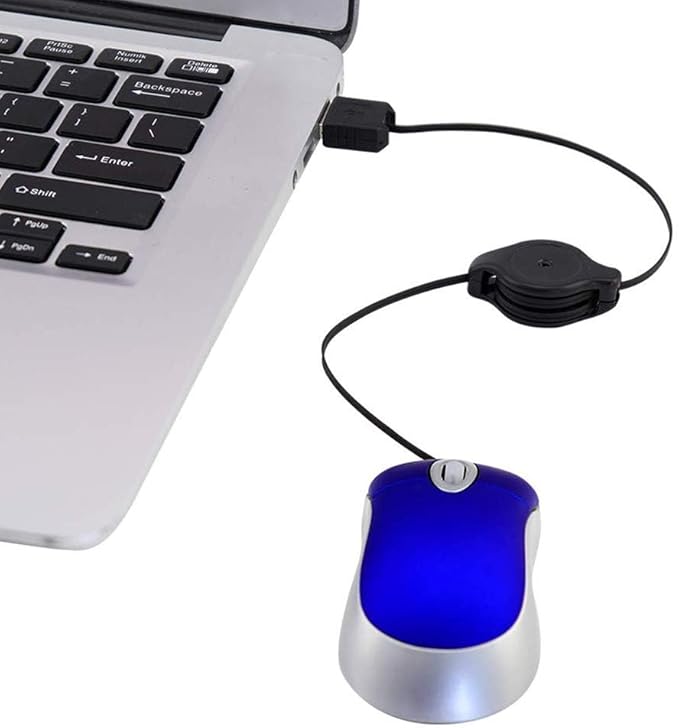 Wired Mouse Mini Small Travel Mice with Retractable Cable Portable Compact Pocket Tiny Handheld Little Blue USB-A Mouse for Laptop PC Computer Macbook Kids Girl Boy Women Men Small Hands Gift