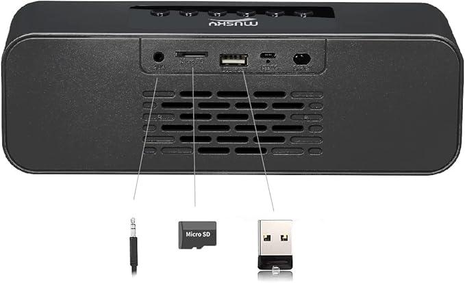 Portable Bluetooth Speaker, with10W Acoustic Driver, LED Display, FM Radio, Alarm Clock, Handsfree Speakerphone, Slots for Micro SD Card & USB & AUX-in, for Smart Phone, Tablet and More(DY22L-Black)