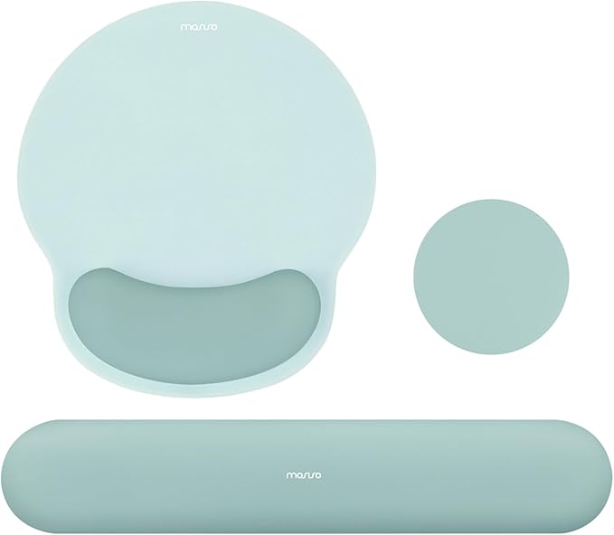 MOSISO Wrist Rest Support for Mouse Pad&Keyboard Set, Circle Curved Ergonomic Mousepad&Coaster Non-Slip Base Home/Office Pain Relief&Easy Typing Pad with Soft Cloth&Silicone Lining, Aquamarine