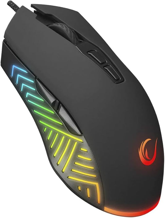 Rampage Spear V2 Black Wired Gaming Mouse with RGB Lighting ?€? 12800 DPI, 7 Programmable Buttons, Lightweight Ergonomic Gaming Mouse for PC/Mac/Laptop Gamers