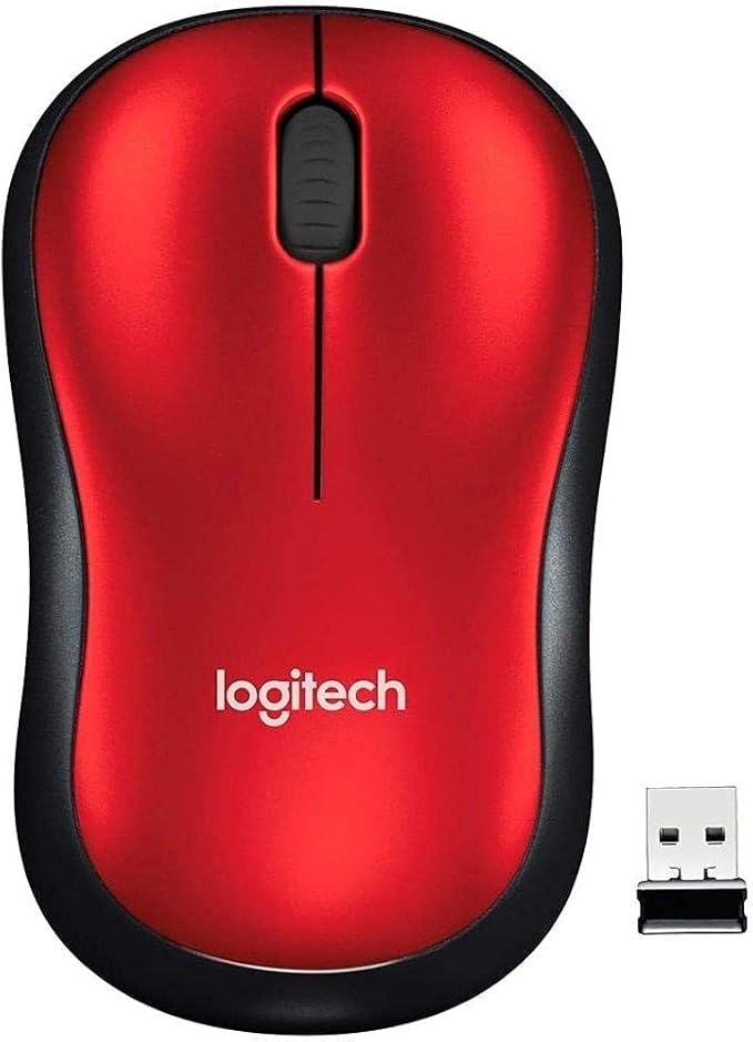Logitech M185 Wireless Mouse, 2.4GHz with USB Mini Receiver, 12-Month Battery Life, 1000 DPI Optical Tracking, Ambidextrous, Compatible with PC, Mac, Laptop - Red