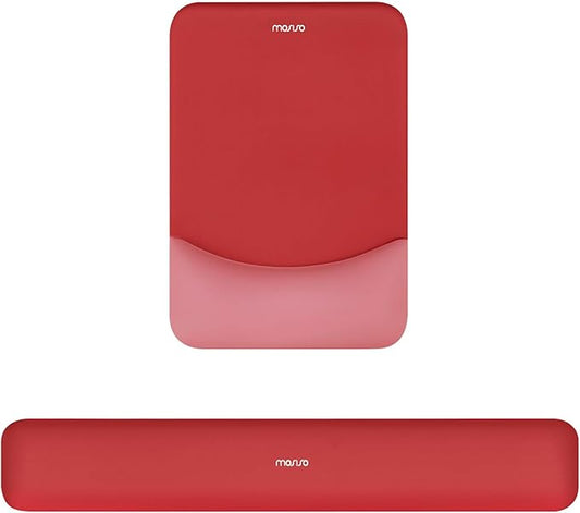 MOSISO Wrist Rest Support for Mouse Pad&Keyboard Set, Rectangular Ergonomic Mousepad Non-Slip Base Home/Office Pain Relief&Easy Typing Pad with Neoprene Cloth&Raised Silicone Lining, Red