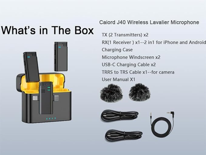 2 in 1 Professional Wireless Lavalier Microphone for Android, iPhone iPad with Charging Case Noise Cancellation Plug-Play Clip on Lapel Mic for YouTube, Recording, Vlog, Facebook Live Streaming