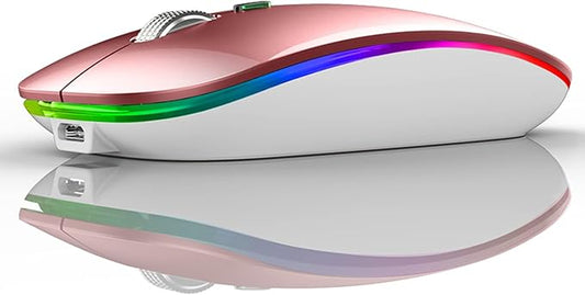 Uiosmuph LED Wireless Mouse, G12 Slim Rechargeable Silent Mouse, 2.4G Portable USB Optical Wireless Computer Mice with USB Receiver and Type C Adapter (Rose Gold)