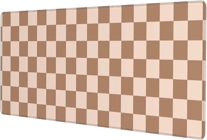 Checkered Brown Gaming Mouse Pad Desk Mat for Home and Office, Large Mousepad Extended Keyboard Pad Stitched Edge Accessories Decor