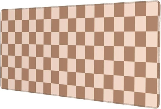 Checkered Brown Gaming Mouse Pad Desk Mat for Home and Office, Large Mousepad Extended Keyboard Pad Stitched Edge Accessories Decor