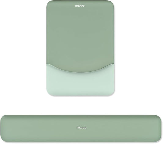 MOSISO Wrist Rest Support for Mouse Pad&Keyboard Set, Rectangular Ergonomic Mousepad Non-Slip Base Home/Office Pain Relief&Easy Typing Pad with Neoprene Cloth&Raised Silicone Lining, Green