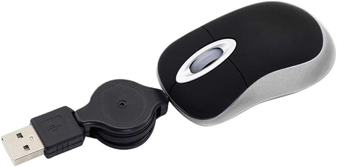 SHARE SUNSHINE Mini Small Travel Optical Mouse Portable USB Wired Mouse with Retractable USB Cord for PC Laptop Computer Desktop Office Business Home School Kids Girls Boys Women Men Gift(Black)