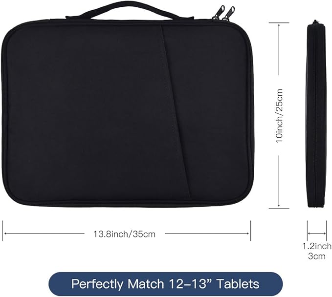 12-12.9 Inch Tablet Sleeve Bag for 12.4" Samsung Galaxy Tab S10+ S9+ Plus/S8+/S7+ Plus/S7 FE,13" iPad Air M4 M3 M2/iPad Pro M5 M4/Pro 12.9"/Microsoft Surface Go 2 12.4"/Pro 11 10 Carrying Case-Black