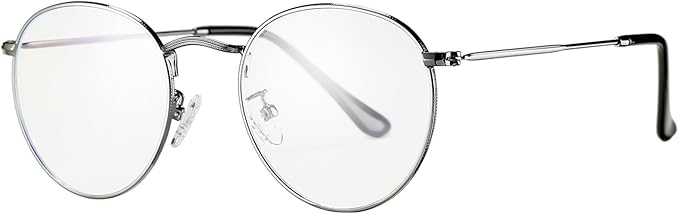 HJSTES Round Blue Light Glasses for Women Men Retro Circle Clear Lens Metal Frame Eyeglasses