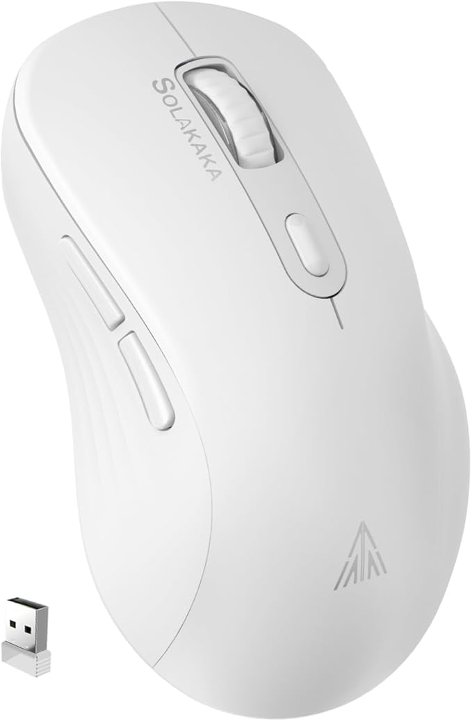 SOLAKAKA SM66 White Silent Wireless Mouse, Dual Mode(BT/2.4G) Computer Mouse for Laptop/PC/Mac