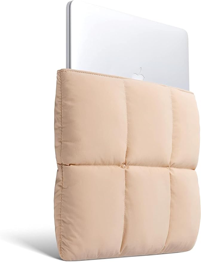 Comfyable Puffy Laptop Sleeve 13 Inch 14 Inch, Quilted Puffer Laptop Carrying Case for Women, Pillow Case Compatible with MacBook Air/Pro M5 M4 M3 M2 Pro/Max 2026, 13" MacBook Neo A18, Sand