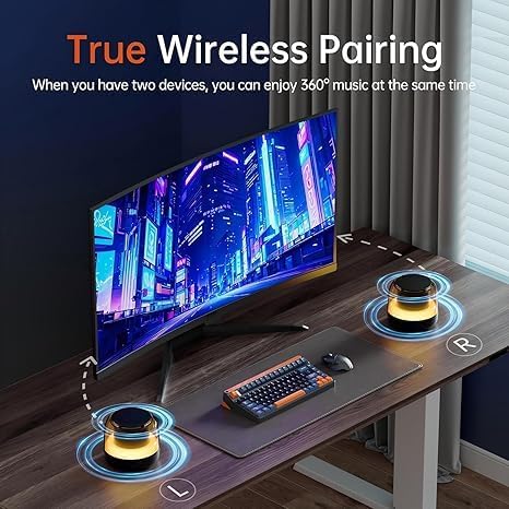 Portable Speaker Bluetooth with Loud Stereo Bass Sound, Mini Wireless Speaker with 7 RGB Lights, TF-Card USB, TWS Pairing, 4H Playtime, IP7 Waterproof Speakers for Travel Party Home Outdoor Gift